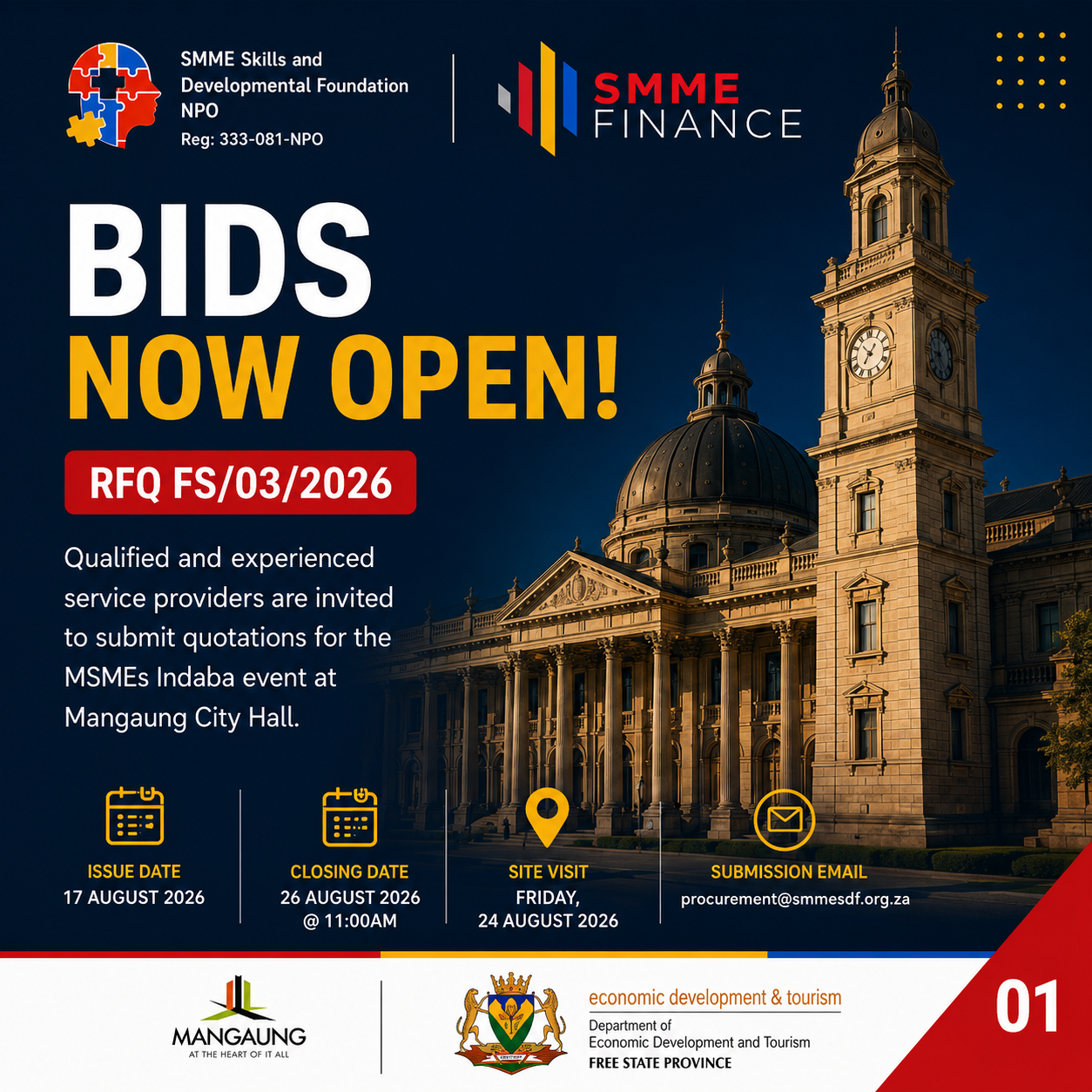 RFQ FS/03/2026 bids now open for MSMEs Indaba event services