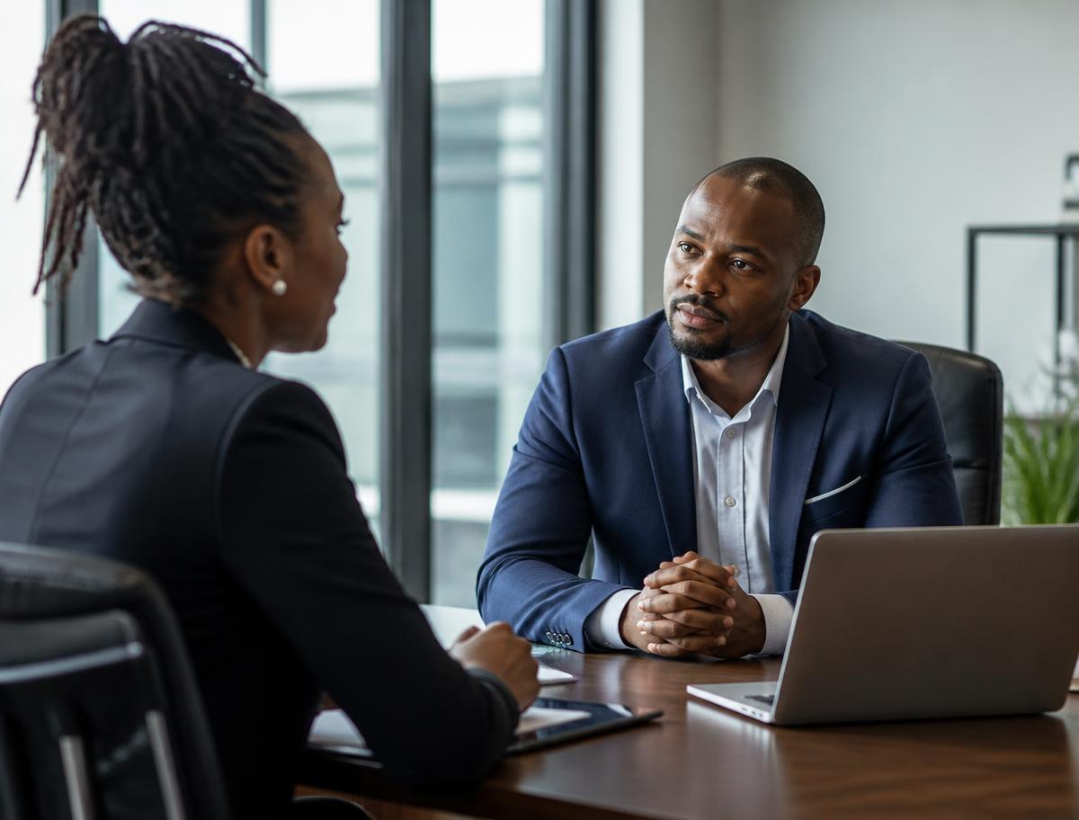 Two business professionals in an advisory meeting