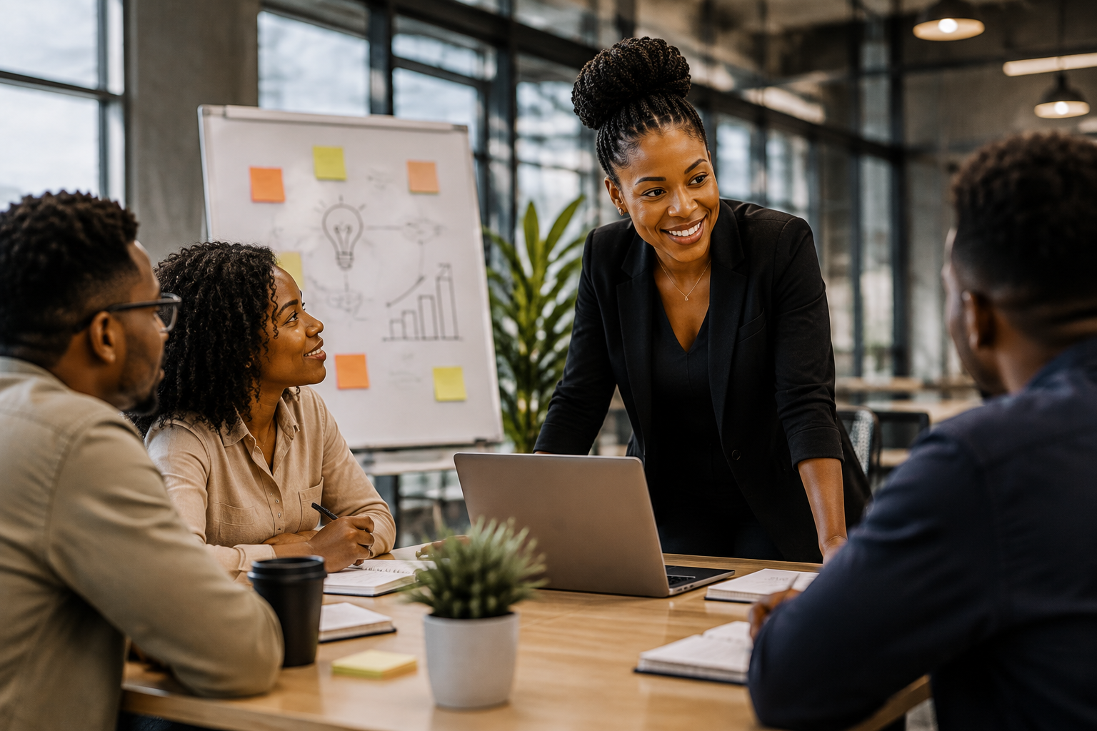 Entrepreneurs collaborating around business ideas and planning