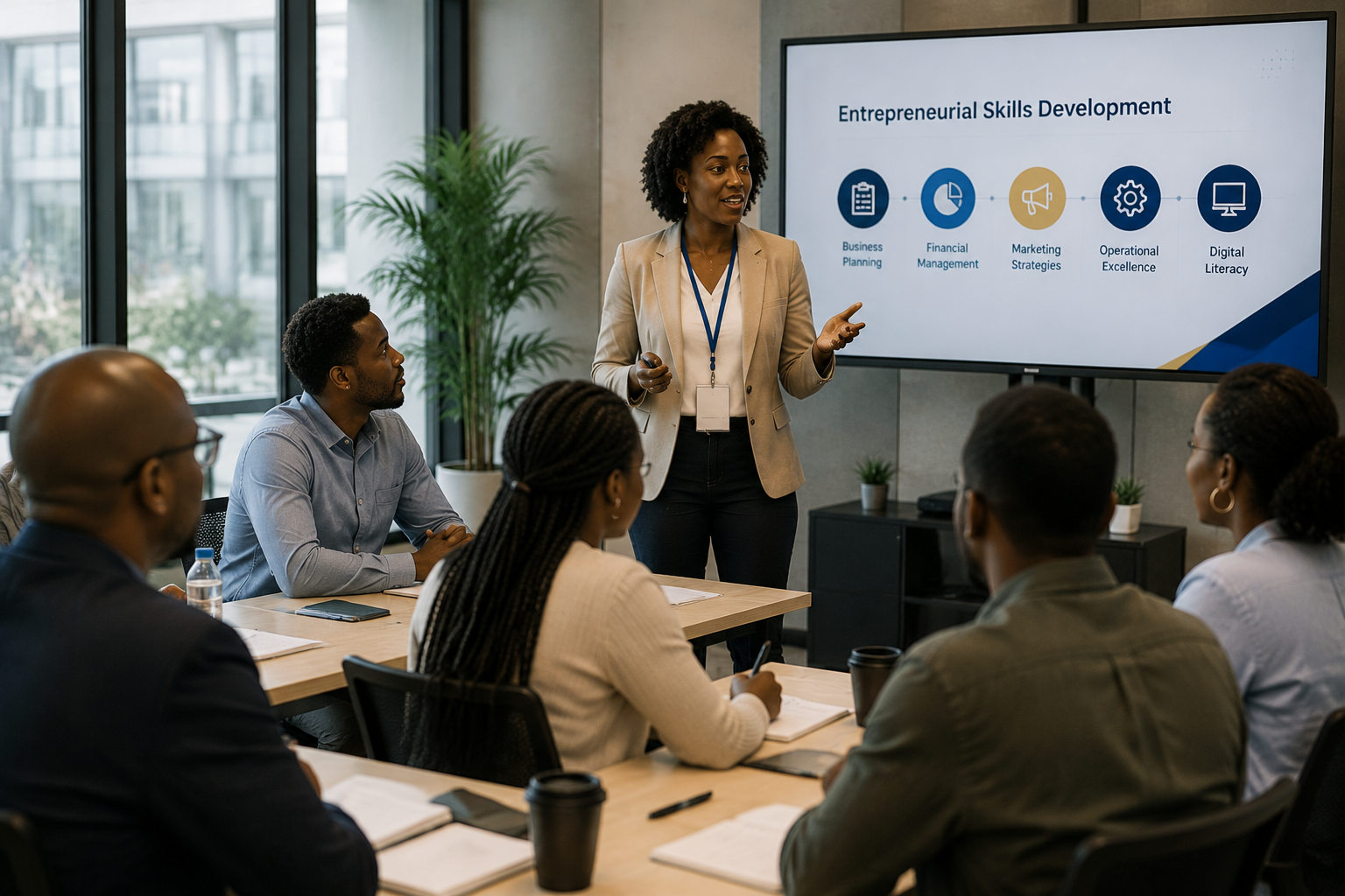 Entrepreneurial skills development session in a modern business environment